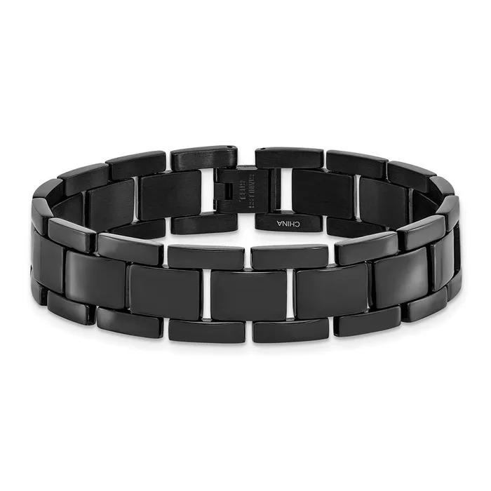 Bracelets TreasureFineJewelers Chisel Stainless Steel Polished Black IPplated 825 inch Link Bracelet