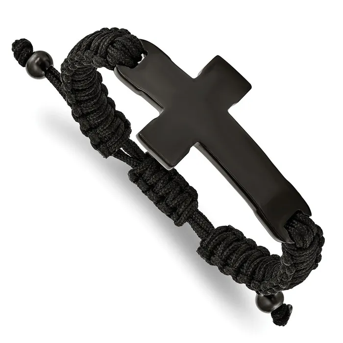 Bracelets TreasureFineJewelers Chisel Stainless Steel Polished Black IPplated Cross Black Nylon Adjustable Bracelet Bracelets TreasureFineJewelers Chisel Stainless Steel Polished Black IPplated Cross Black Nylon Adjustable Bracelet
