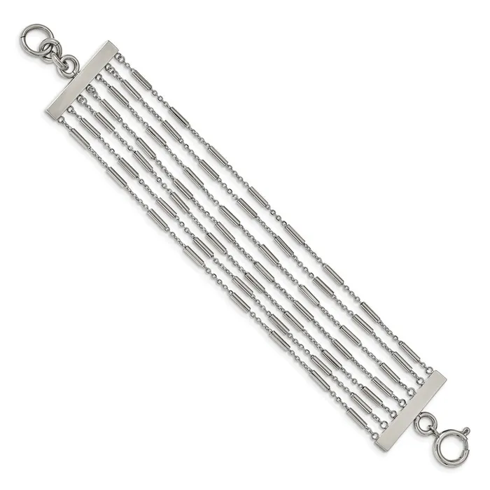 Bracelets TreasureFineJewelers Stainless Steel Polished Multi Strand 75in Bracelet