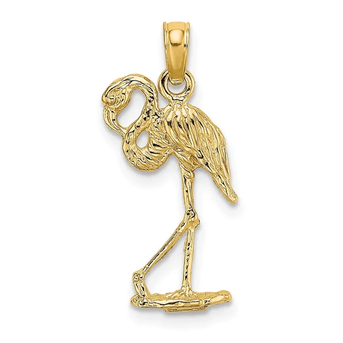 Charm Necklaces 14K 3D Flamingo w Head Up Charm TreasureFineJewelers