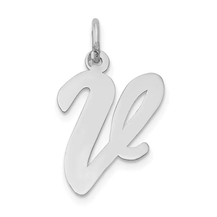 Charm Necklaces 14k White Gold Large Script Letter V Initial Charm TreasureFineJewelers Charm Necklaces 14k White Gold Large Script Letter V Initial Charm TreasureFineJewelers