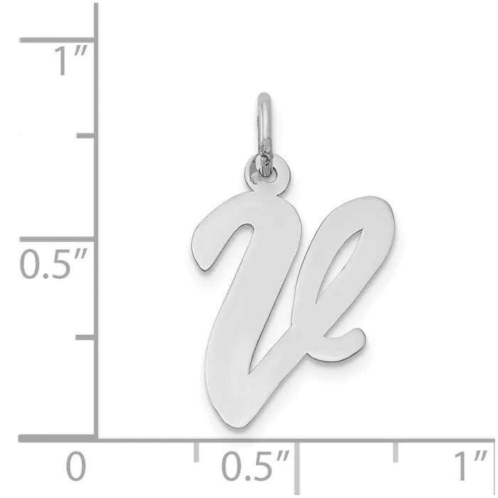 Charm Necklaces 14k White Gold Large Script Letter V Initial Charm TreasureFineJewelers