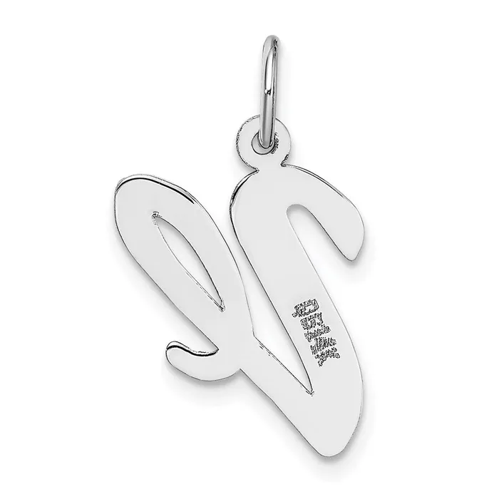 Charm Necklaces 14k White Gold Large Script Letter V Initial Charm TreasureFineJewelers
