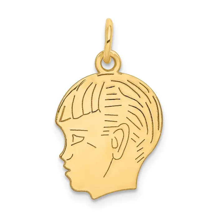 Charm Necklaces 14k Yellow Gold 013 Depth Engravable Boy Head Charm TreasureFineJewelers Charm Necklaces 14k Yellow Gold 013 Depth Engravable Boy Head Charm TreasureFineJewelers