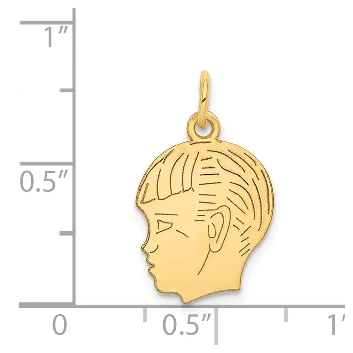 Charm Necklaces 14k Yellow Gold 013 Depth Engravable Boy Head Charm TreasureFineJewelers