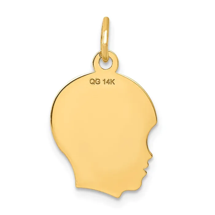 Charm Necklaces 14k Yellow Gold 013 Depth Engravable Boy Head Charm TreasureFineJewelers
