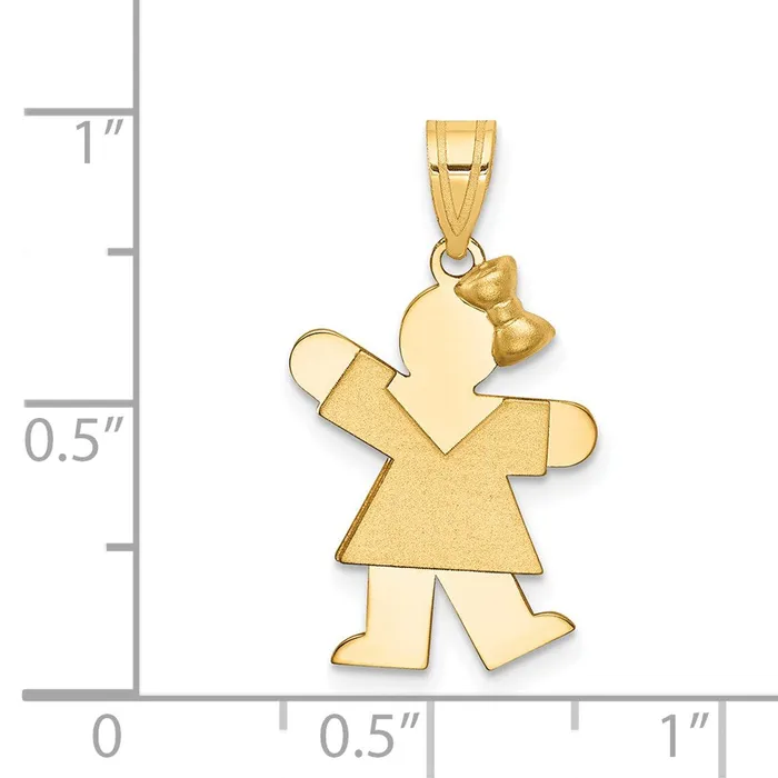 Charm Necklaces 14k Yellow Gold Solid Engravable Girl with Bow on Right Charm TreasureFineJewelers