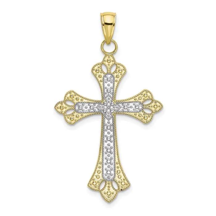 Charm Necklaces TreasureFineJewelers 10K W Rhodium Scalloped Edges Cross Charm