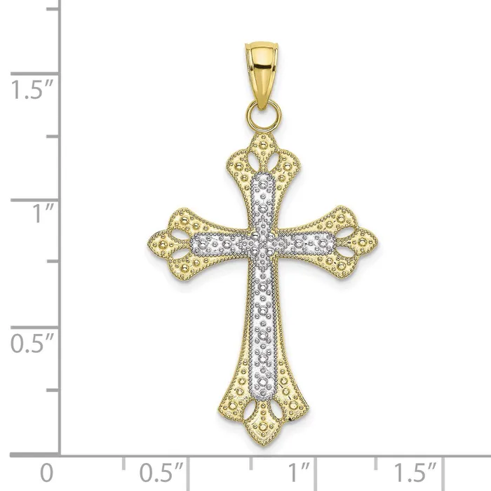 Charm Necklaces TreasureFineJewelers 10K W Rhodium Scalloped Edges Cross Charm