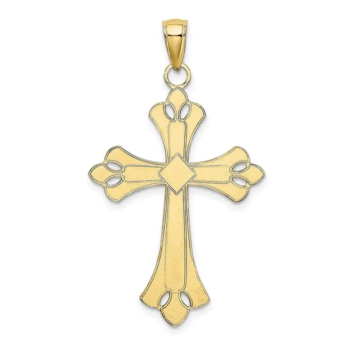 Charm Necklaces TreasureFineJewelers 10K W Rhodium Scalloped Edges Cross Charm