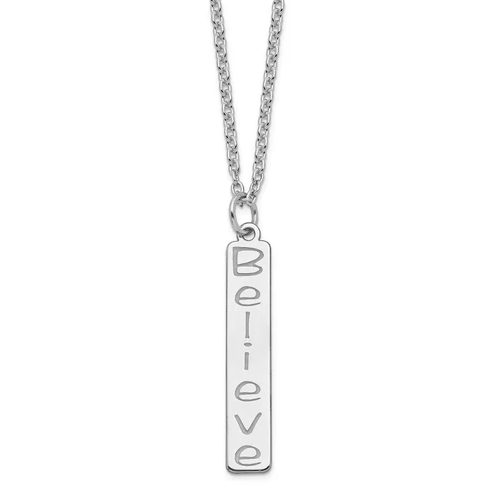 Charm Necklaces TreasureFineJewelers 10K White Gold Vertical Believe Charm Charm Necklaces TreasureFineJewelers 10K White Gold Vertical Believe Charm