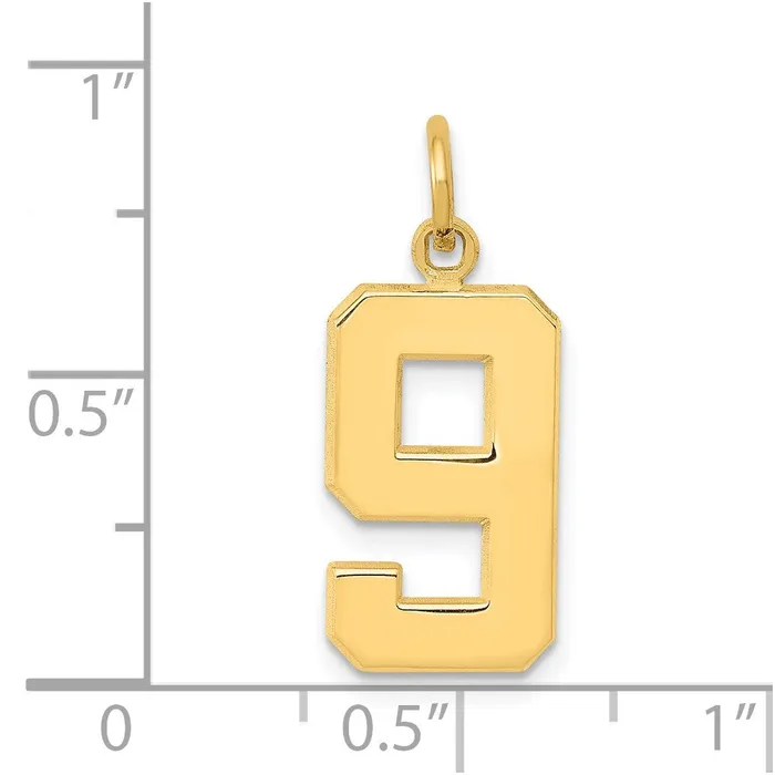 Charm Necklaces TreasureFineJewelers 14k Medium Polished Number 9 Charm