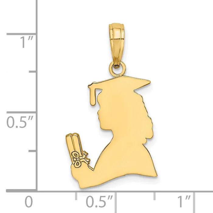Charm Necklaces TreasureFineJewelers 14K Polished Female Graduation Profile w Diploma Charm