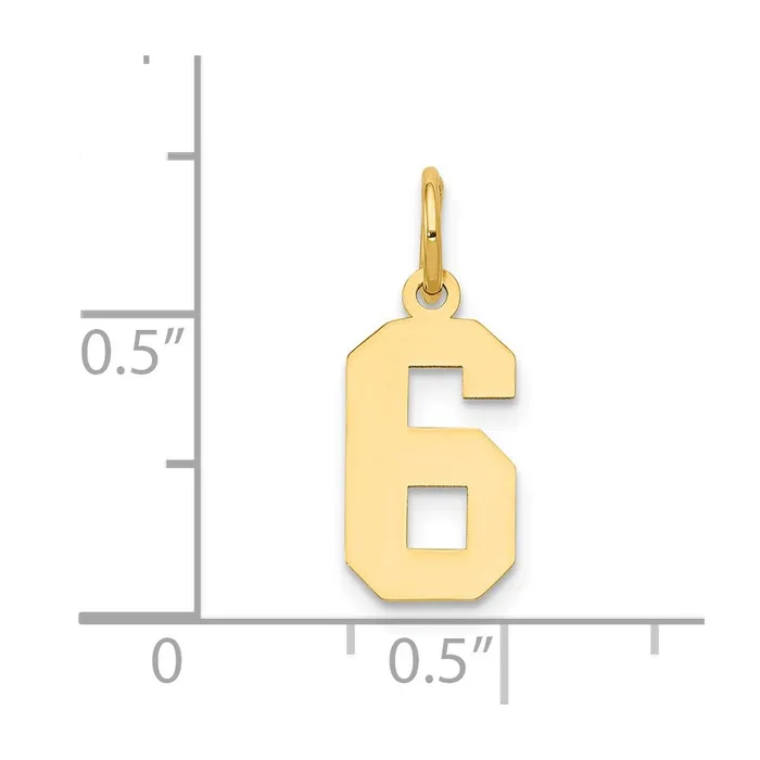 Charm Necklaces TreasureFineJewelers 14k Small Polished Number 6 Charm