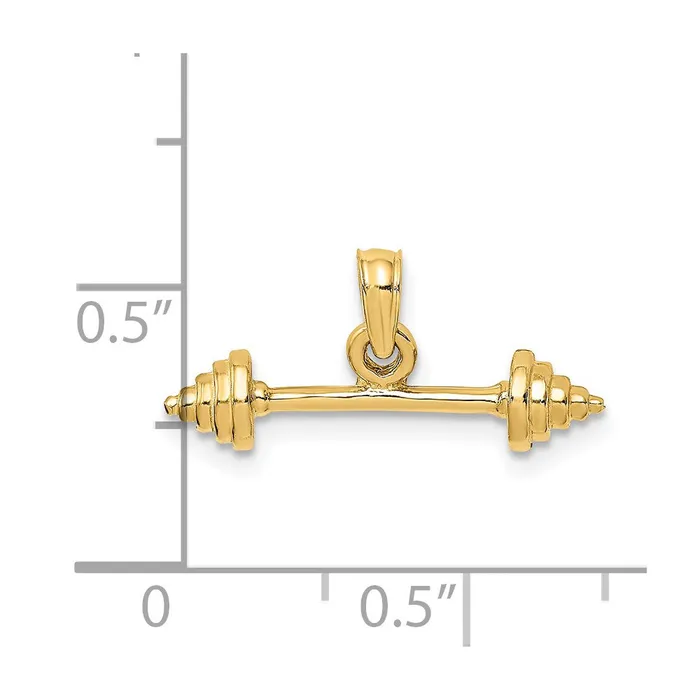 Charm Necklaces TreasureFineJewelers 14K Solid Polished 3D Dumbbell Charm