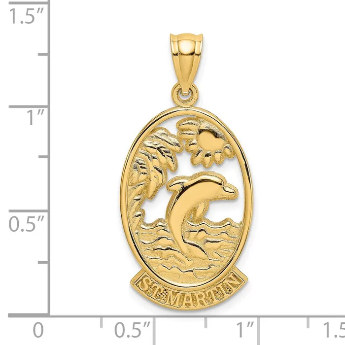 Charm Necklaces TreasureFineJewelers 14K ST MARTIN w Dolphin Sunset Charm