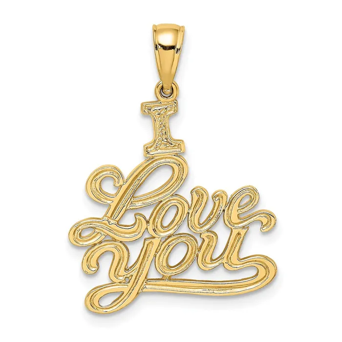 Charm Necklaces TreasureFineJewelers 14K Textured I LOVE YOU Charm