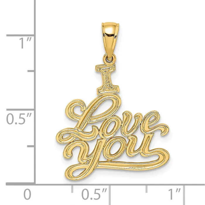 Charm Necklaces TreasureFineJewelers 14K Textured I LOVE YOU Charm