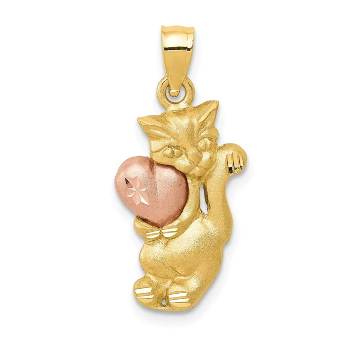 Charm Necklaces TreasureFineJewelers 14k TwoTone Cat Charm