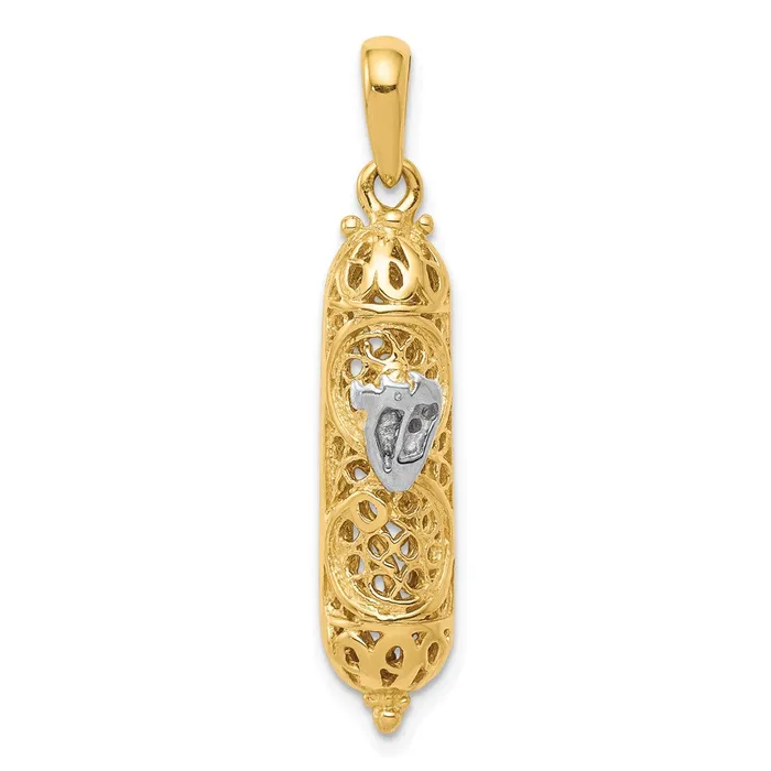 Charm Necklaces TreasureFineJewelers 14K w White Rhodium 3D Mezuzah WShin Charm Charm Necklaces TreasureFineJewelers 14K w White Rhodium 3D Mezuzah WShin Charm