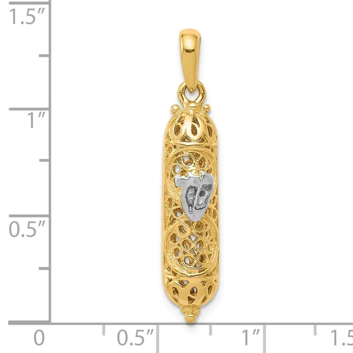 Charm Necklaces TreasureFineJewelers 14K w White Rhodium 3D Mezuzah WShin Charm