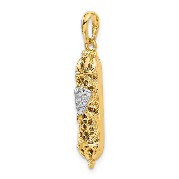 Charm Necklaces TreasureFineJewelers 14K w White Rhodium 3D Mezuzah WShin Charm