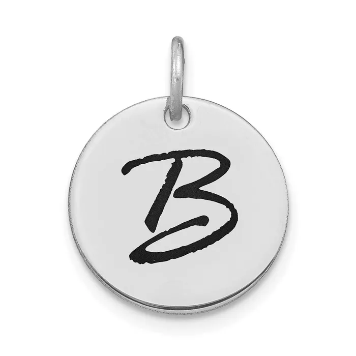 Charm Necklaces TreasureFineJewelers 14k White Gold Polished Black Enamel Letter B Initial Disk Charm Charm Necklaces TreasureFineJewelers 14k White Gold Polished Black Enamel Letter B Initial Disk Charm
