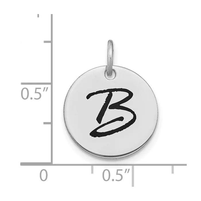 Charm Necklaces TreasureFineJewelers 14k White Gold Polished Black Enamel Letter B Initial Disk Charm