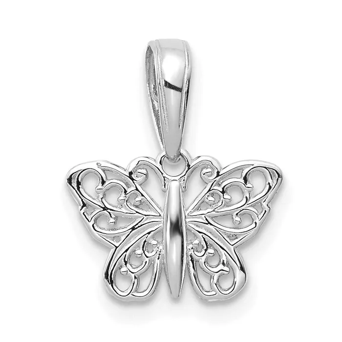 Charm Necklaces TreasureFineJewelers 14k White Gold Polished Filigree Butterfly Charm Charm Necklaces TreasureFineJewelers 14k White Gold Polished Filigree Butterfly Charm