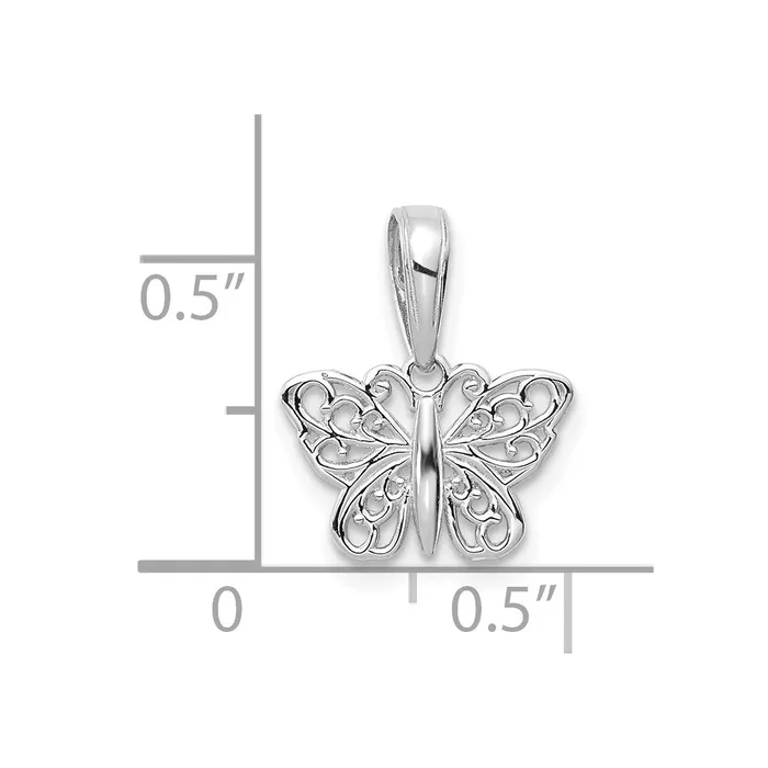 Charm Necklaces TreasureFineJewelers 14k White Gold Polished Filigree Butterfly Charm