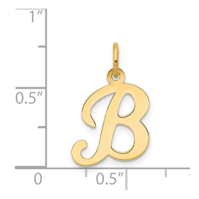 Charm Necklaces TreasureFineJewelers 14k Yellow Gold Script Letter B Initial Charm