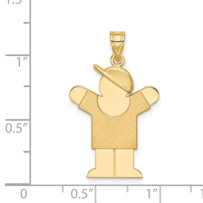 Charm Necklaces TreasureFineJewelers 14k Yellow Gold Solid Engravable Boy with Hat on Right Charm