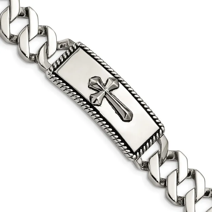 Chisel Stainless Steel Antiqued Polished and Textured 85 inch Cross ID Bracelet TreasureFineJewelers Bracelets Chisel Stainless Steel Antiqued Polished and Textured 85 inch Cross ID Bracelet TreasureFineJewelers Bracelets