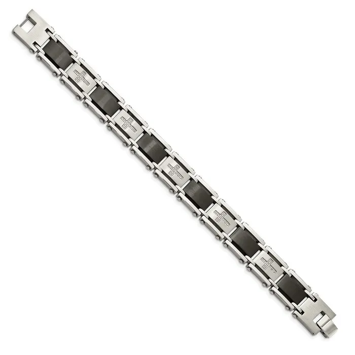 Chisel Stainless Steel Brushed and Polished Black IPplated with 14 carat Diamond 875 inch Bracelet TreasureFineJewelers Bracelets