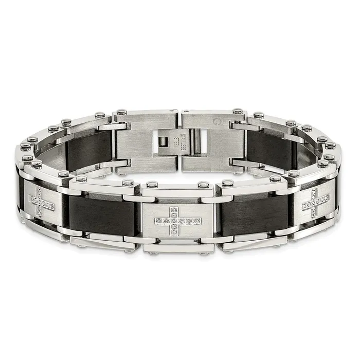 Chisel Stainless Steel Brushed and Polished Black IPplated with 14 carat Diamond 875 inch Bracelet TreasureFineJewelers Bracelets
