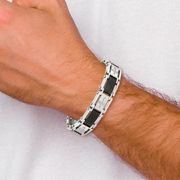 Chisel Stainless Steel Brushed and Polished Black IPplated with 14 carat Diamond 875 inch Bracelet TreasureFineJewelers Bracelets