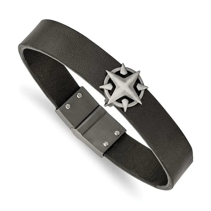 Chisel Stainless Steel Brushed Antiqued White Bronzeplated Compass Black Leather 825 inch Bracelet TreasureFineJewelers Bracelets Chisel Stainless Steel Brushed Antiqued White Bronzeplated Compass Black Leather 825 inch Bracelet TreasureFineJewelers Bracelets