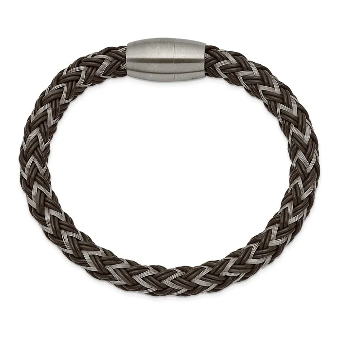 Chisel Stainless Steel Brushed Braided Wire and Brown Rubber 85 inch Bracelet TreasureFineJewelers Bracelets