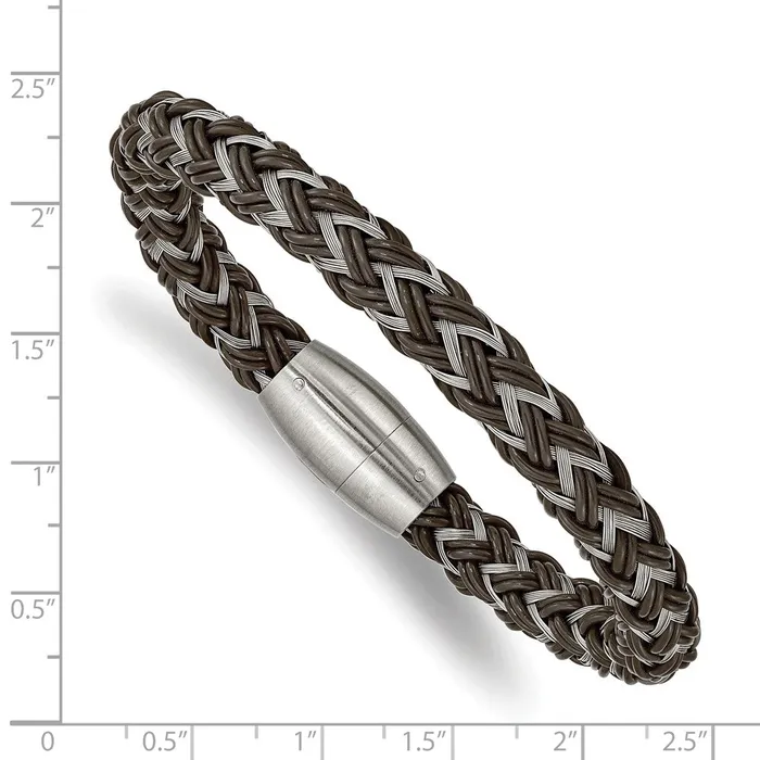 Chisel Stainless Steel Brushed Braided Wire and Brown Rubber 85 inch Bracelet TreasureFineJewelers Bracelets