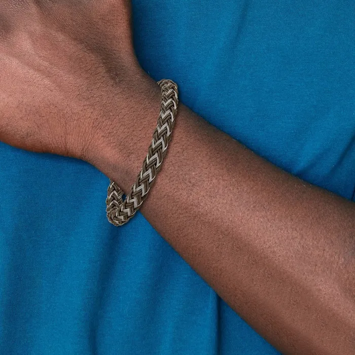 Chisel Stainless Steel Brushed Braided Wire and Brown Rubber 85 inch Bracelet TreasureFineJewelers Bracelets