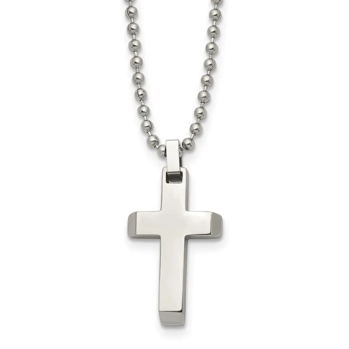 Chisel Stainless Steel Polished Cross Pendant on a 20 inch Ball Chain Necklace TreasureFineJewelers Necklaces Chisel Stainless Steel Polished Cross Pendant on a 20 inch Ball Chain Necklace TreasureFineJewelers Necklaces