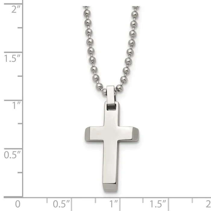 Chisel Stainless Steel Polished Cross Pendant on a 20 inch Ball Chain Necklace TreasureFineJewelers Necklaces