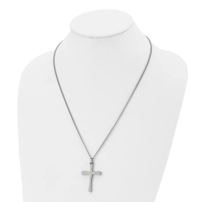 Chisel Stainless Steel Polished with 14k Gold Accent 115 carat Diamond Cross Pendant on a 22 inch Curb Chain Necklace TreasureFineJewelers Necklaces