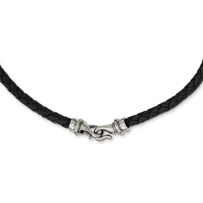Chisel Stainless Steel Polished Woven Black Leather 1625 inch Necklace TreasureFineJewelers Necklaces Chisel Stainless Steel Polished Woven Black Leather 1625 inch Necklace TreasureFineJewelers Necklaces