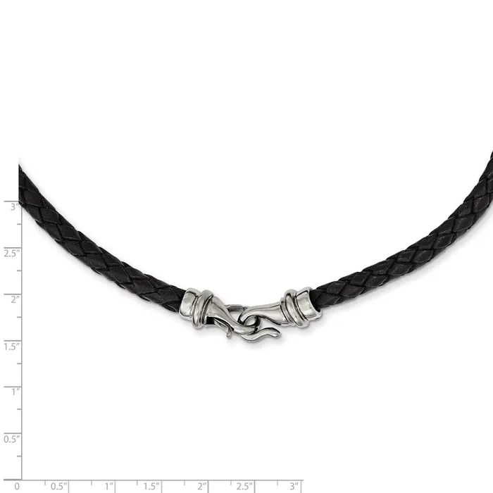 Chisel Stainless Steel Polished Woven Black Leather 1625 inch Necklace TreasureFineJewelers Necklaces