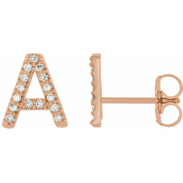Earrings 14K Rose 06 CTW Diamond Single Initial A Earring TreasureFineJewelers Earrings 14K Rose 06 CTW Diamond Single Initial A Earring TreasureFineJewelers