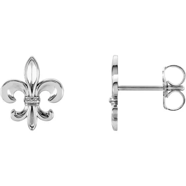 Earrings 14K White FleurDeLis Earrings TreasureFineJewelers
