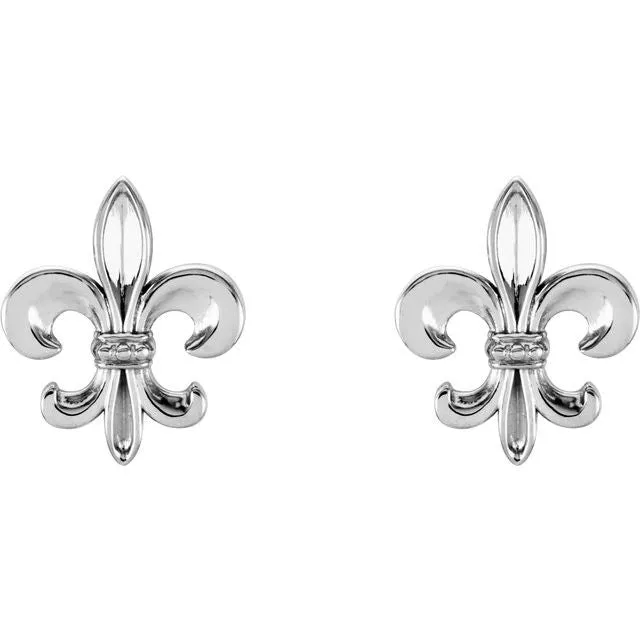 Earrings 14K White FleurDeLis Earrings TreasureFineJewelers