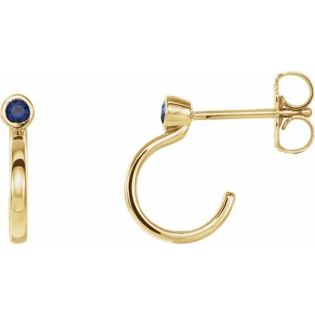 Earrings 14K Yellow 25 mm Round Blue Sapphire BezelSet Hoop Earrings TreasureFineJewelers Earrings 14K Yellow 25 mm Round Blue Sapphire BezelSet Hoop Earrings TreasureFineJewelers