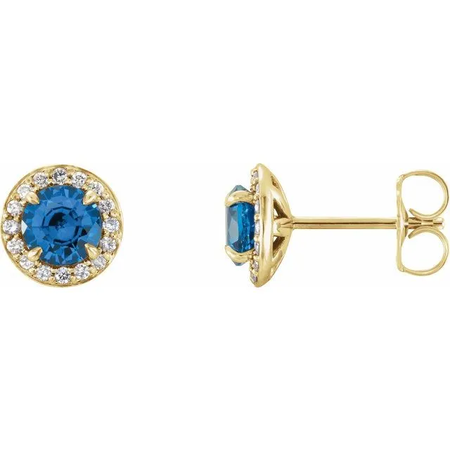 Earrings 14K Yellow 5 mm Round Sapphire 18 CTW Diamond Earrings TreasureFineJewelers Earrings 14K Yellow 5 mm Round Sapphire 18 CTW Diamond Earrings TreasureFineJewelers